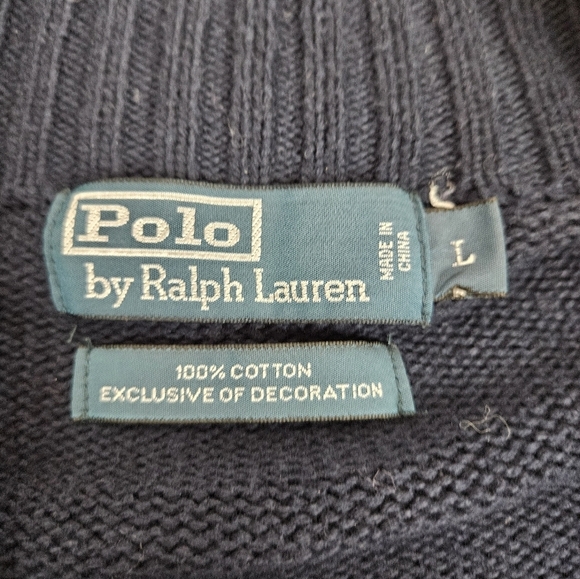 Vintage Polo Ralph Lauren Navy Full Zip Cardigan Sweater Size Large Men's - Picture 9 of 12